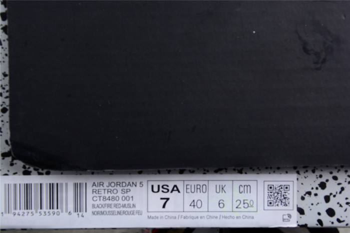 OW Air Jordan 5 SP Black Muslin Fire Red CT8480-001